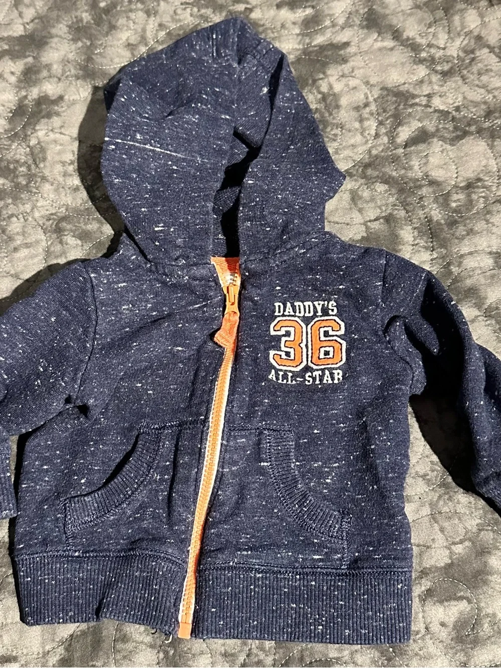Carter's Navy Hoodie with Orange Zip and 'Daddy's 36' Graphic